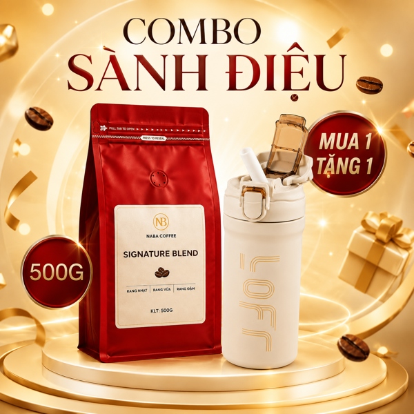 [COMBO SÀNH ĐIỆU] 500G Cà phê Signature Blend (7 Robusta:3 Arabica) NABA COFFEE Kèm 1 Bình Giữ Nhiệt 600ml Tiện Lợi