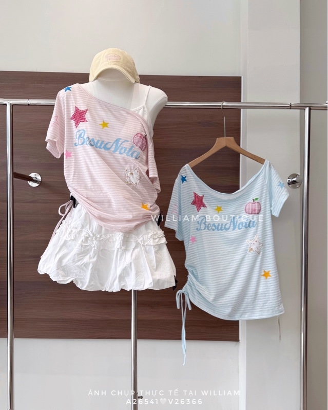 Áo thun sọc rút eo + áo dây Besunota 1065