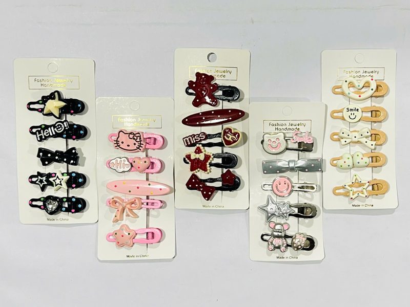 HH36 - Set 5 vỉ kẹp kim loại, CHARM CUTE - CHẤM BI, (5 kẹp mỏ vịt/vỉ)