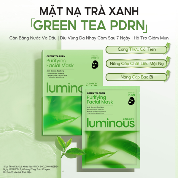 [Hàng Công Ty] Mặt nạ Colorkey Luminious Green Tea PDRN xanh lá