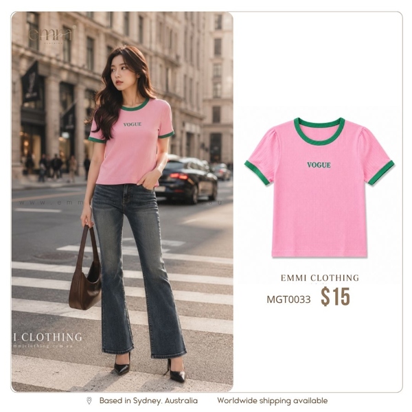 Pink Contrast Trim T-Shirt