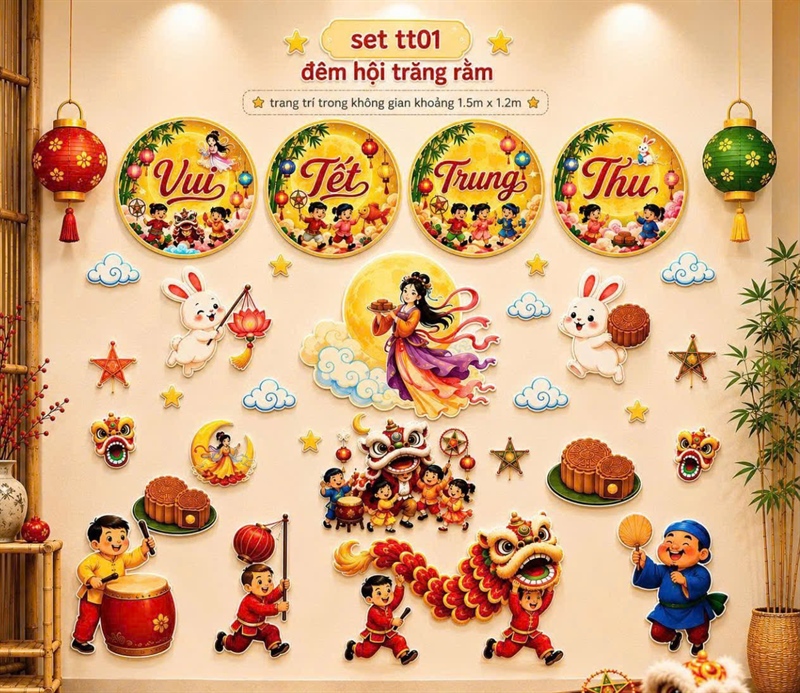 Set tranh dán trung thu 01 đêm hội trăng rằm (mh)
