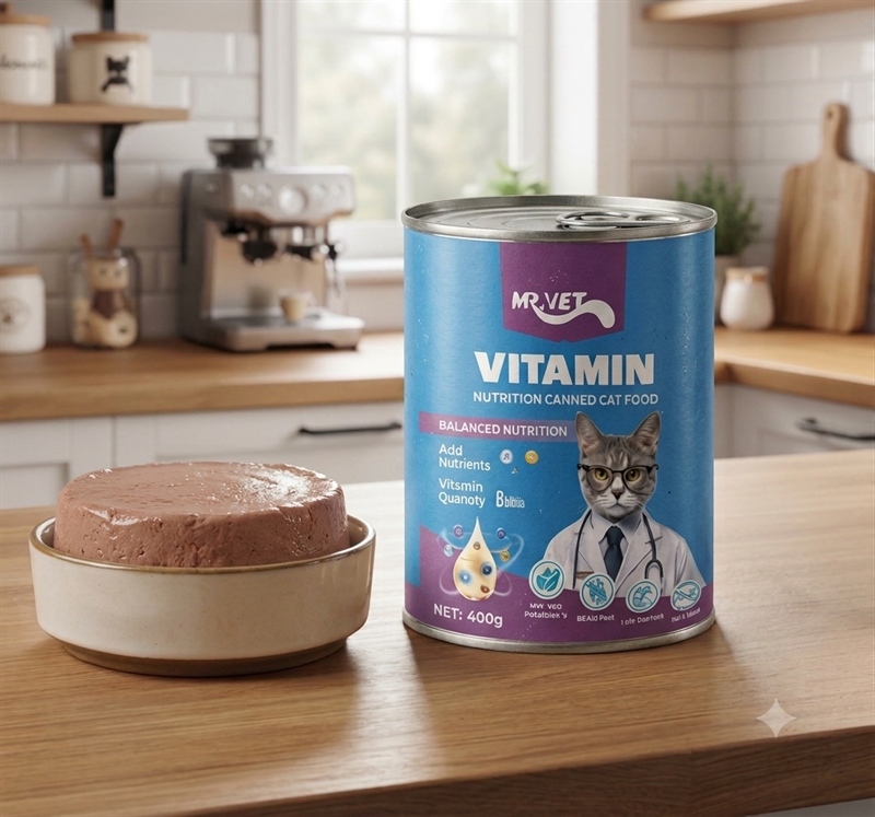 Pate lon Mr.Vet cho mèo bổ sung Vitamin (thịt gà, cá ngừ) 400g