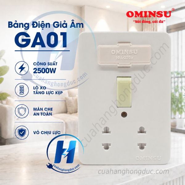 Bảng điện giả âm 1 công tắc - 1 cầu chì - 2 ổ cắm