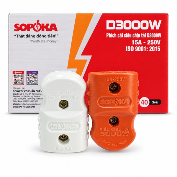 Phích cái siêu chịu tải Sopoka D3000W 15A 220V 3000W H40