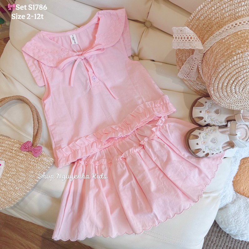 S1786 Set thô cổ sen váy bo kiểu