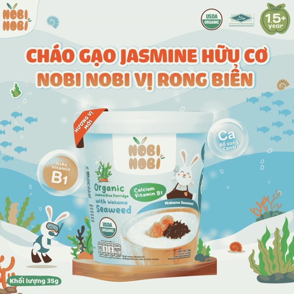 Cháo gạo Jasmine hữu cơ Nobi vị rong biển 35g 15M+