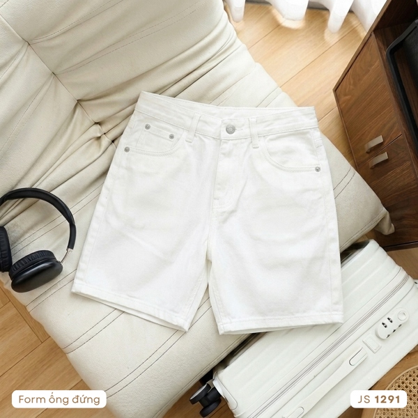 Quần Jean short Cotton ống đứng màu trắng 1291