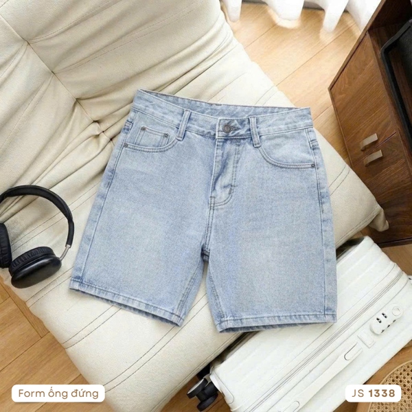 Quần Jean short Cotton ống đứng màu xanh 1338