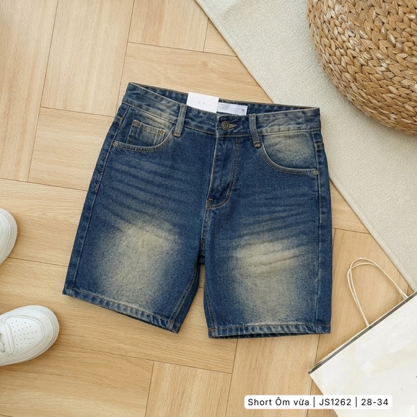 Quần Jean short Cotton Regular ống ôm vừa - màu xanh bụi 1262