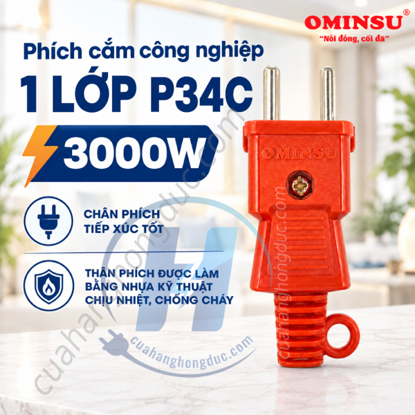 Phích cắm công nghiệp 1 lớp 3000W (màu cam)