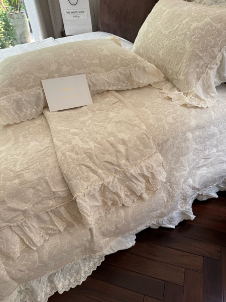 Bộ ga "Mạn nhài" | Cotton Linen - Dệt hoa to - QY02 - Kem