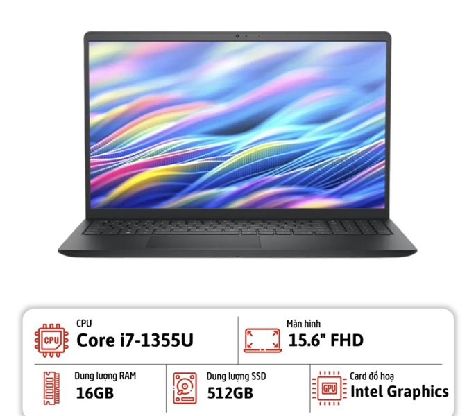 Laptop Dell 15 DC15250 (Core i7-1355U/ 16GB/ 1TB/ 15.6" FHD Cảm ứng/ Windown 11/ Carbon Black)