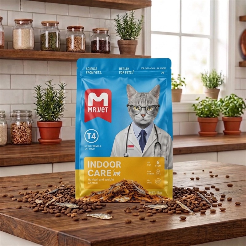 Hạt mèo Mr.Vet All Stage mọi lứa tuổi T4 Indoor Topping sấy mix 6 loại cá 1kg