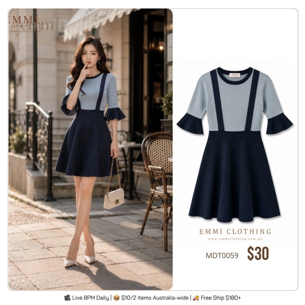 Navy Contrast Sleeve Knit Dress