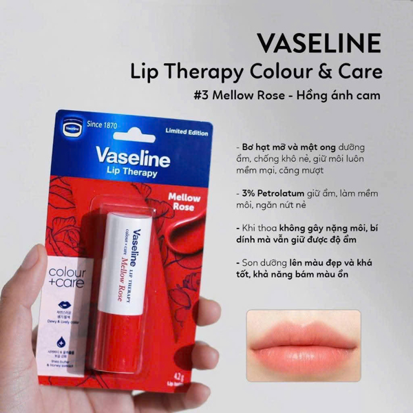 Dưỡng Môi Vaseline Hàn Colour+ Care MELLOW ROSE - Ảnh 1
