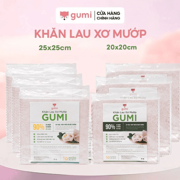 Gói 10 Khăn lau sơ mướp Gumi ( 20x20cm)