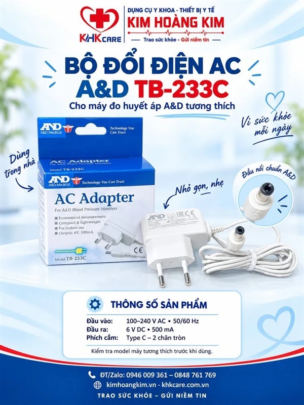 Adapter - AND (Bộ đổi điện AC cho máy huyết áp, Model: TB233C)