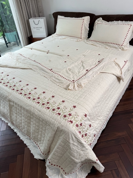 Bộ ga "Tiểu Đóa" | Cotton Linen - Hoa tuyết đỏ - QY03