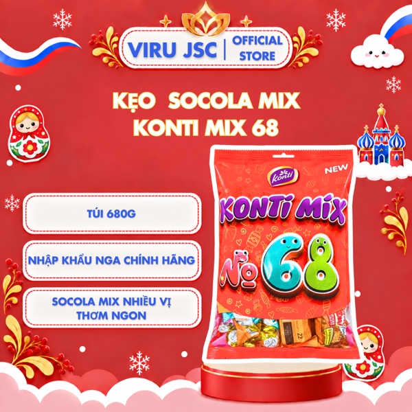 Kẹo Socola Mix Konti Mix 68 Đa Dạng Hương Vị – Túi Lớn 680g
