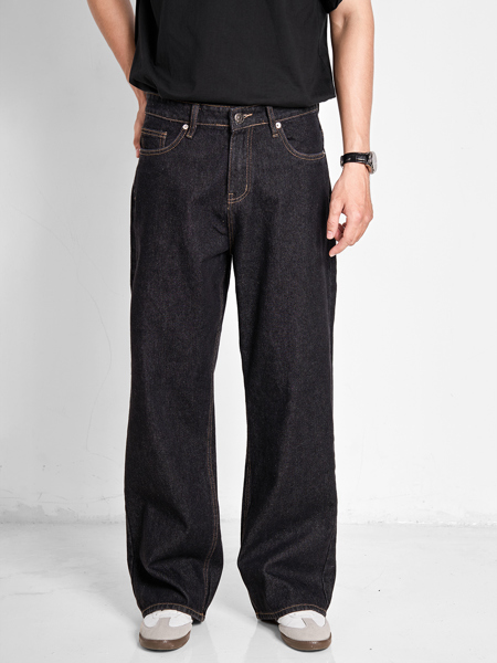 Quần jean wideleg raw black denim 64