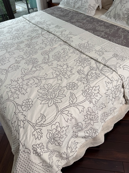 Bộ ga “Triền chi liên” | Cotton Linen dệt Jacquard - 3 món - Trắng họa tiết hoa - CK12