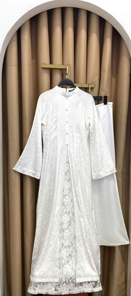 Áo dài tứ thân tencel phối ren tay dài