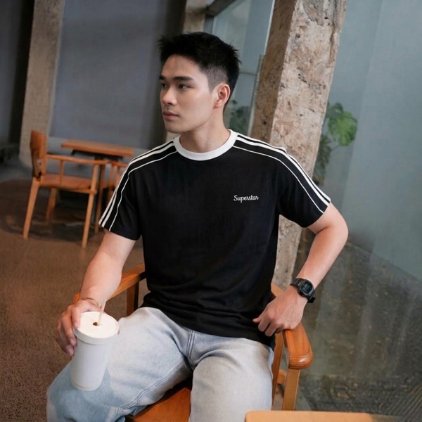 Áo thun phối viền cotton 4 chiều siêu mát, form regular vừa vặn tôn dáng AT09