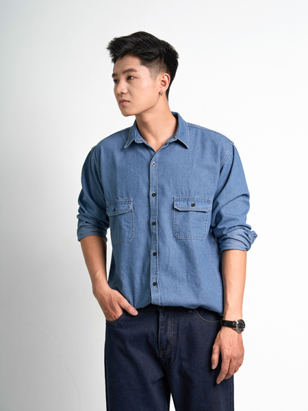 Sơ mi denim 2pocket midblue