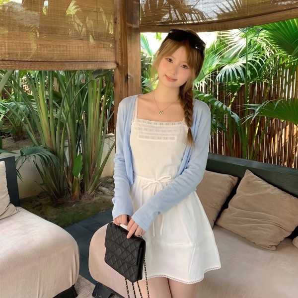 Combo váy + khoác cardigan xanh - VVN0032+A0006