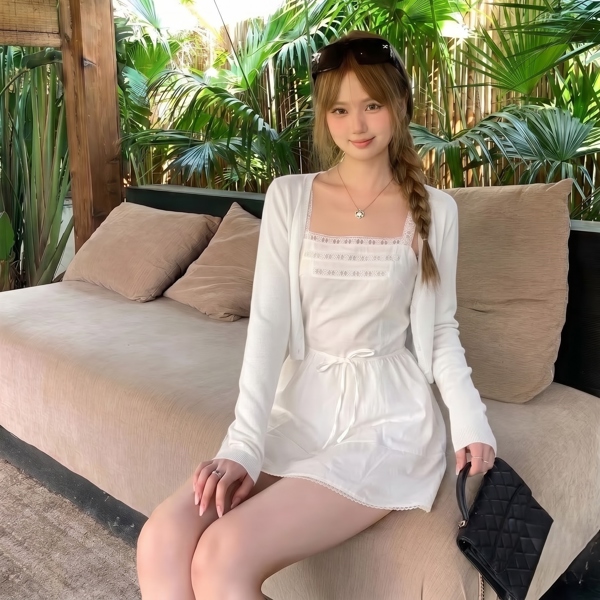 Combo váy + khoác cardigan trắng - VVN0032+A0006