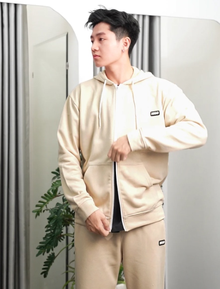 Áo khoác hoodie 2zip begie Nigo