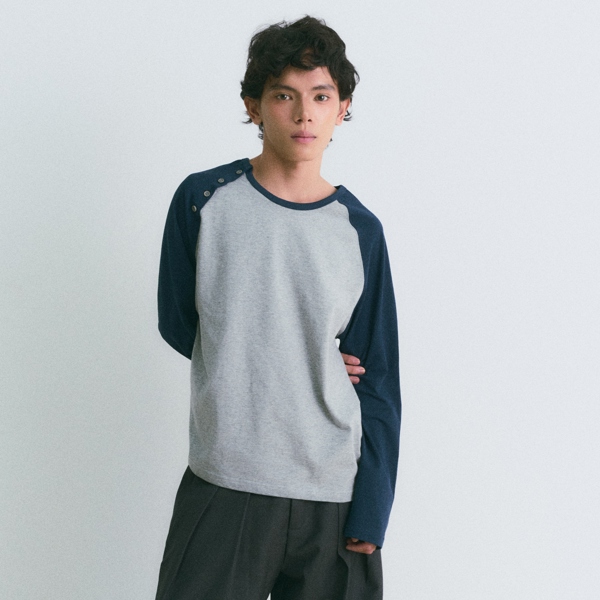 "STAVE LABEL" RHYTHM RAGLAN TEE - DEEP RED/BLACK/NAVY BLUE