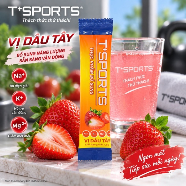 Bột điện giải T+Sports Gói dùng thử vị Dâu