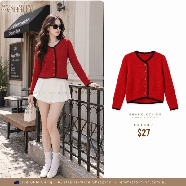 Red Color Block Cardigan