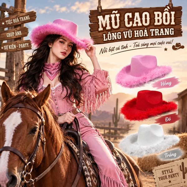 Mũ Cowboy lông vũ Hồng