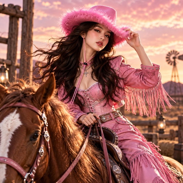 Mũ Cowboy lông vũ Hồng