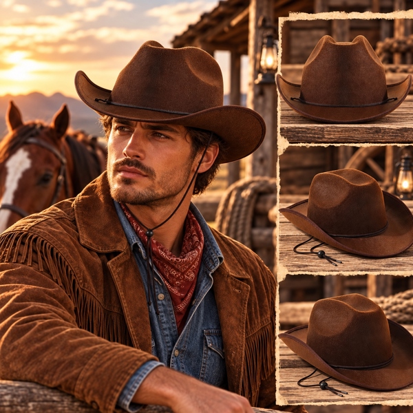 Mũ Cowboy vải dạ Nâu