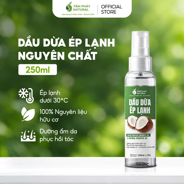 Dầu dừa 100% nguyên chất 250ml bổ sung Vitamin E, dưỡng ẩm da, chăm sóc tóc