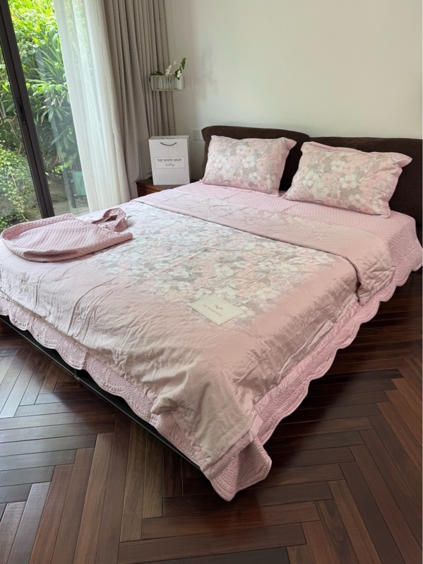 Bộ ga chần Vip "Lăng hoa Uyển" | Lyocel - Hoa hồng phấn | LX35
