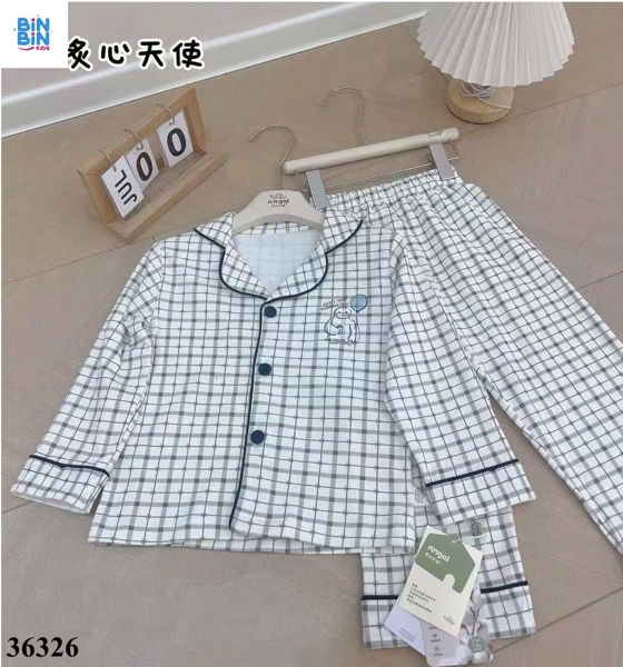 36326 Bộ pyjama Angel robot bong bóng caro xanh