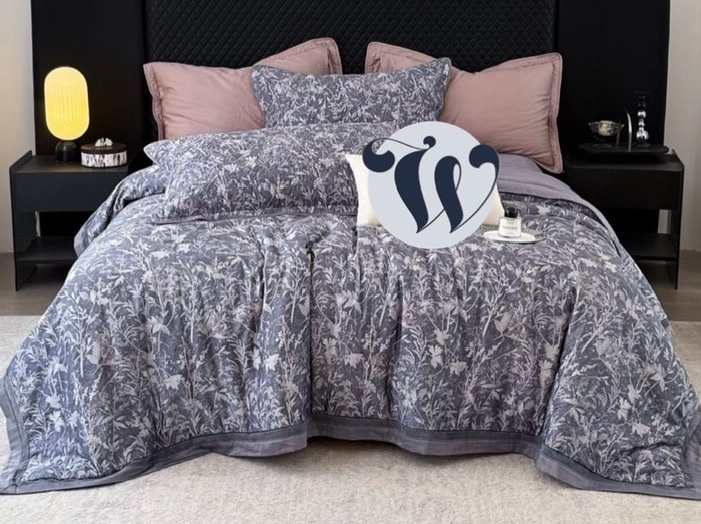 Bộ chần Vip "Dạ Lam Thảo Ảnh" (Xanh tím) | 100% Cotton - Hoa trắng - LX48