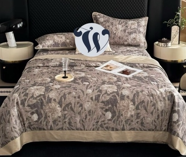 Bộ chần Vip "Hàn Cúc"| Tencel Cotton - Nâu hoa be (Xám nâu) - LX50