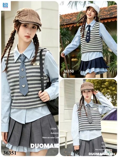 36350 Set váy 4CT ghile kẻ xanh navy kitty