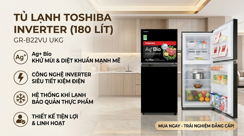Tủ lạnh Toshiba Inverter 180 lít GR-B22VU UKG - Thái Lan