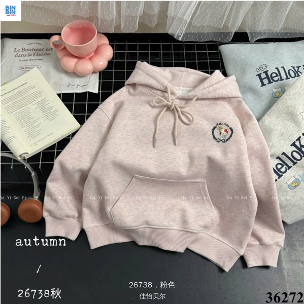36272 Áo hoodie hồng bông lúa Kitty
