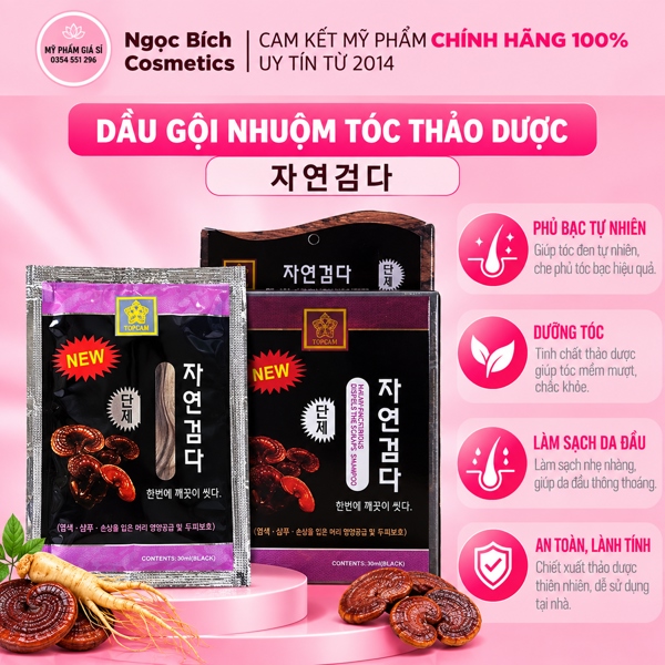 Combo hộp 4 gói Dầu gội phủ bạc nấm linh chi Visiami hỗ trợ đen tóc 4x25ml