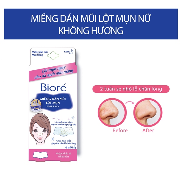 Miếng dán lột mụn mũi Biore chính hãng, hộp 4 miếng