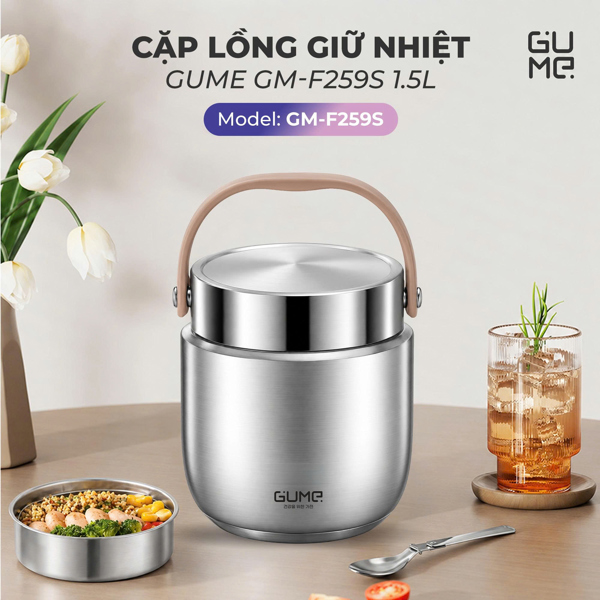 Cặp lồng giữ nhiệt Gume 1,5L màu INOX, GM-F259S