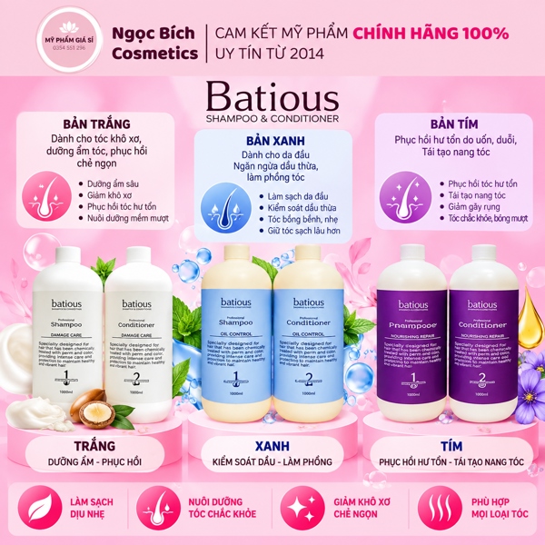 Lẻ Dầu Gội cao cấp Batious SIZE TO 960ML TRẮNG[VAT]